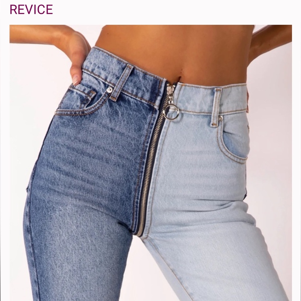 REVICE High Rise Two-Tone Denim Jeans